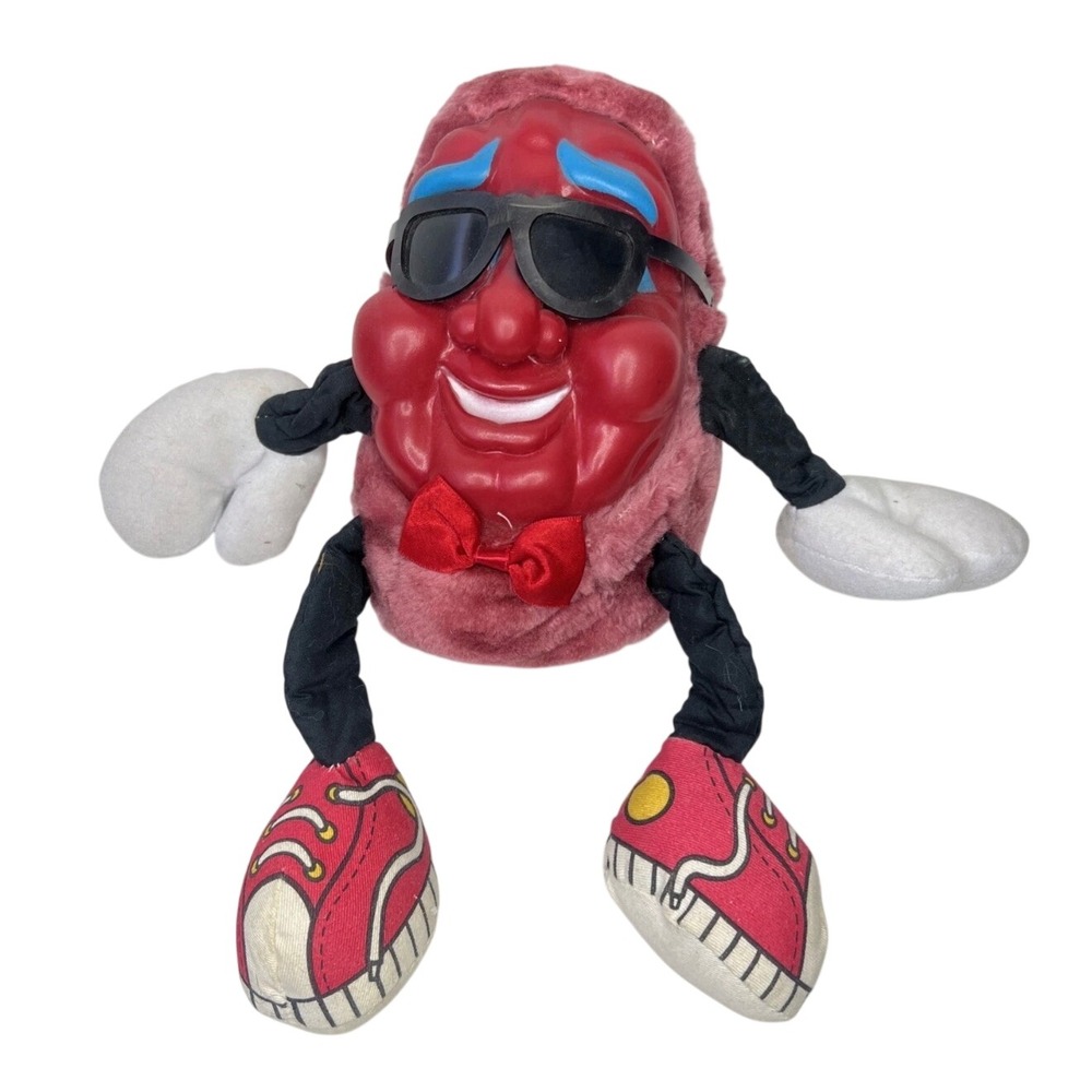 Vintage California Raisins Plush Toy PVC Face Sunglasses Red Bow Tie 1980s Retro